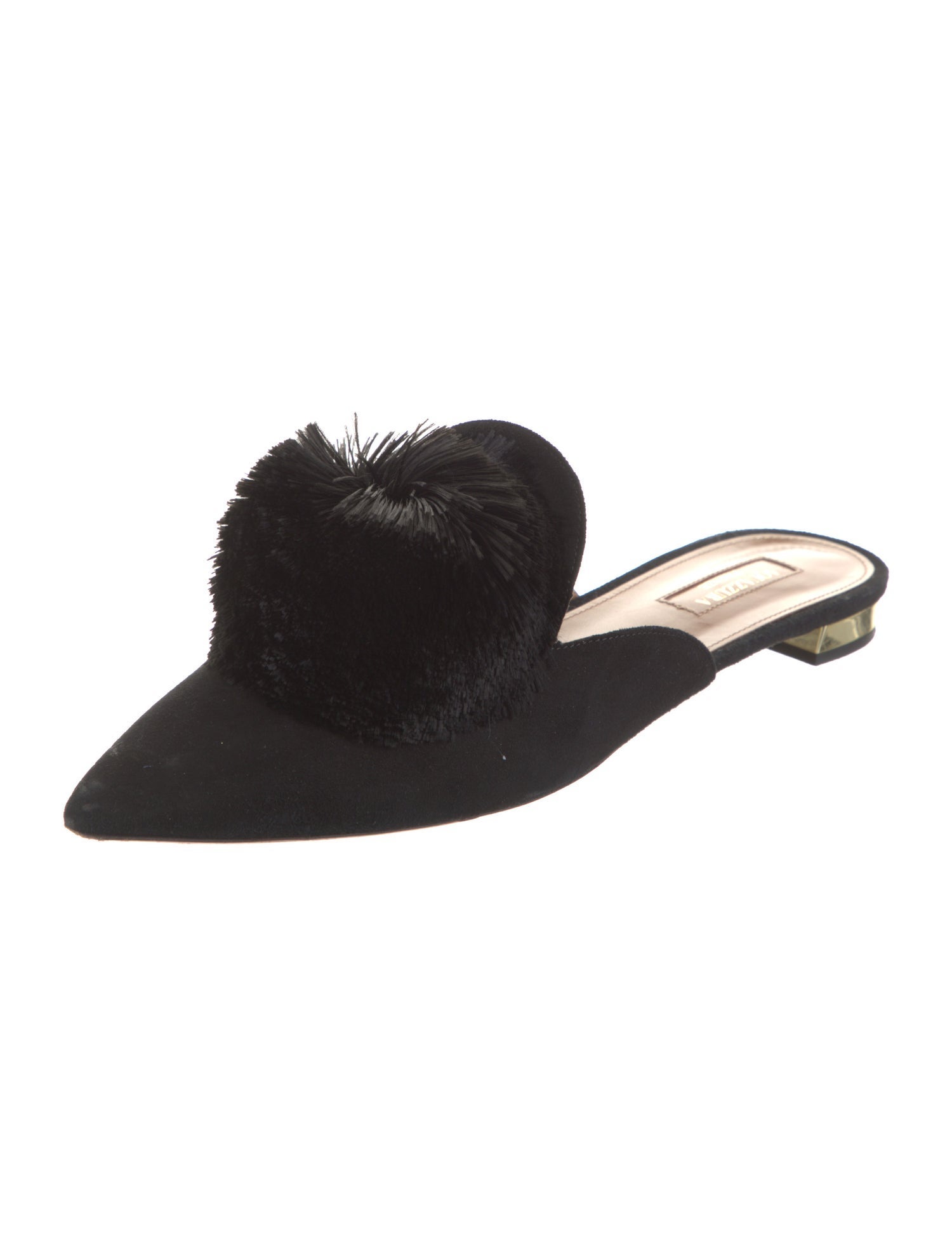 Aquazzura Suede Pom-Pom Embellishments Mules